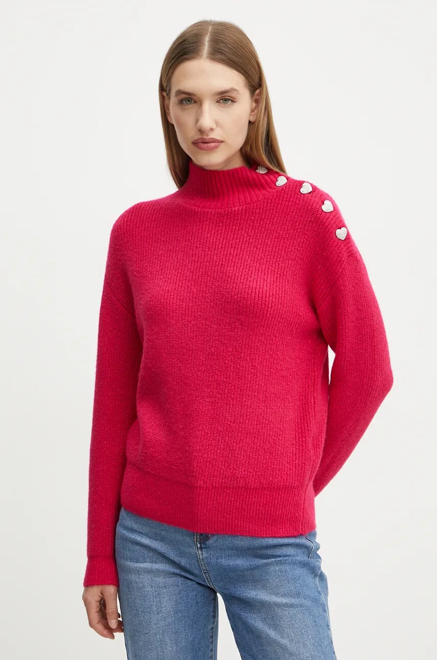Morgan pulover din amestec de lana MSTORI femei, culoarea roz, cu turtleneck, MSTORI