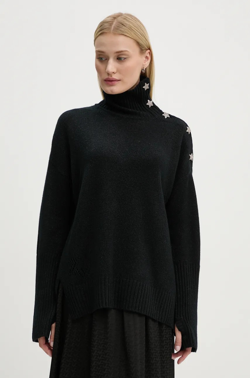 

Кашмирен пуловер ZADIG&VOLTAIRE в черно с поло KWSW00002, Черен