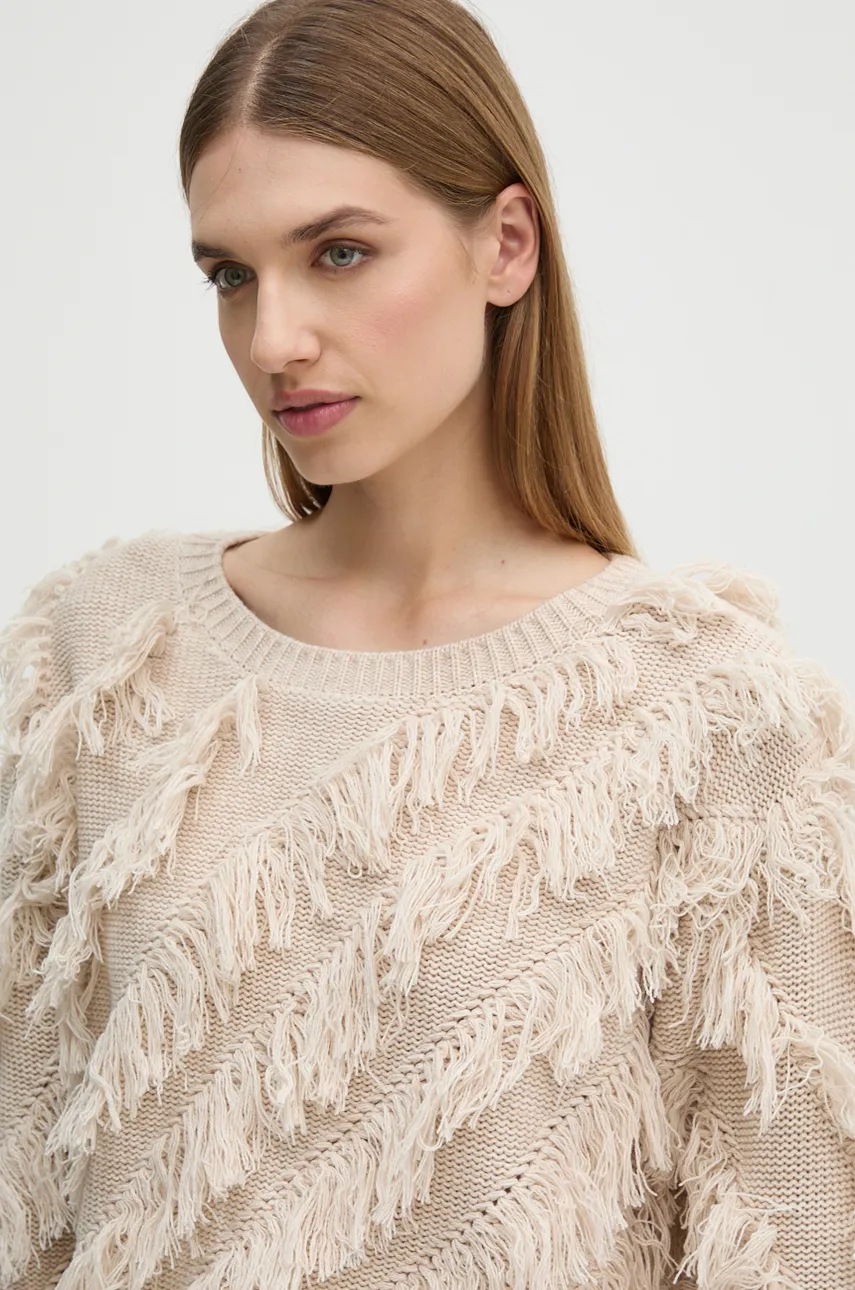 Πουλόβερ με προσθήκη μαλλιού OUI γυναικείο, χρώμα: μπεζ, 89583 φωτογραφία