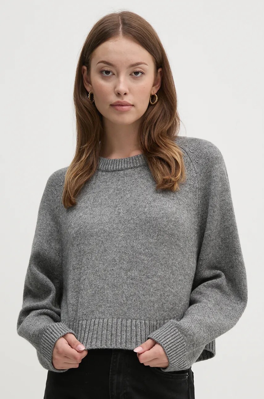 OUI pulover de lana femei, culoarea gri, 89949