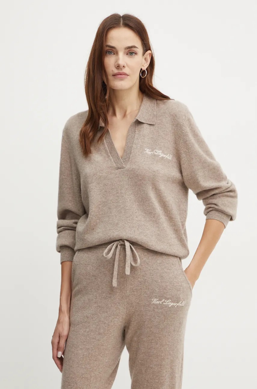 Karl Lagerfeld pulover de casmir culoarea maro, light, 246W2180