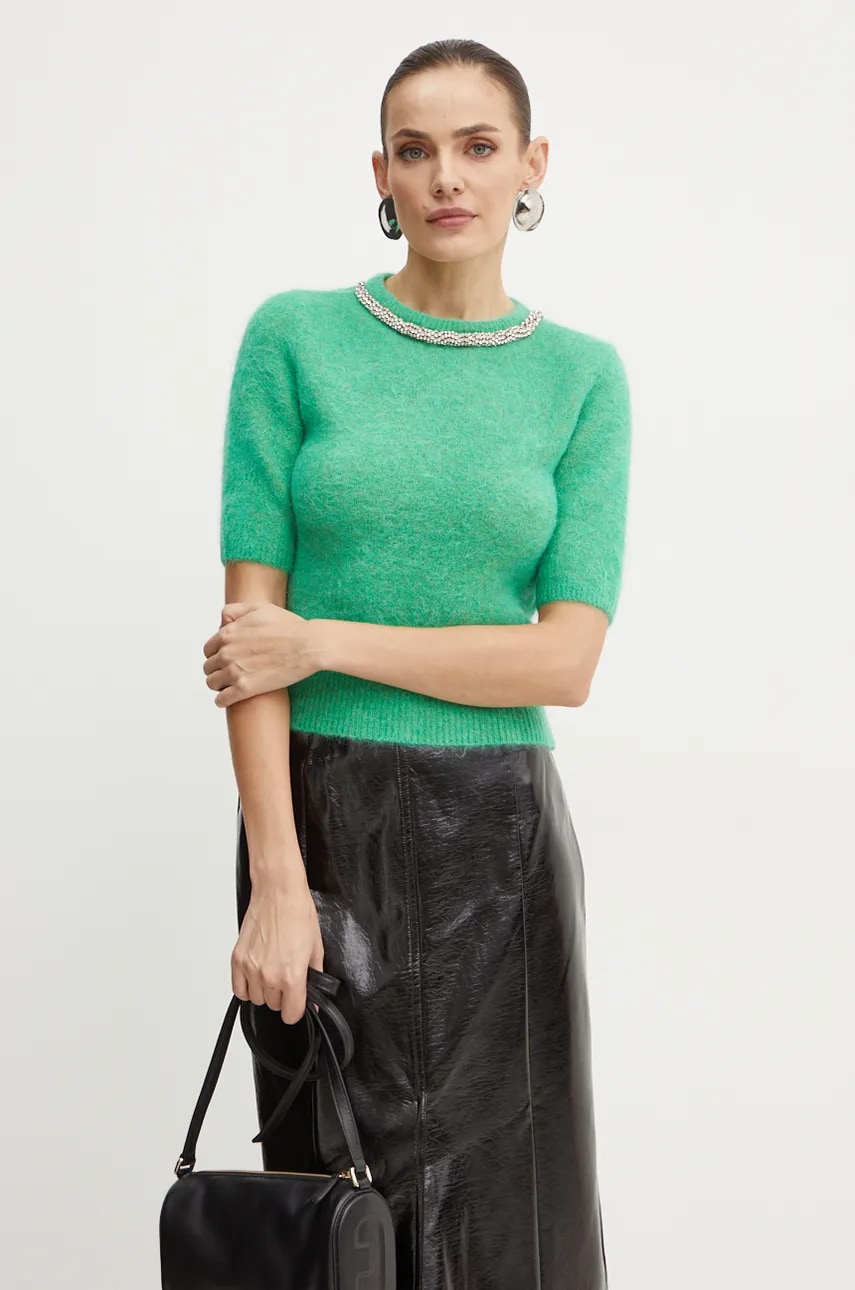 Simona Corsellini pulover de lana femei, culoarea verde, light, A24CPMGP03 Simona Corsellini pulover de lana femei, culoarea verde, light, A24CPMGP03