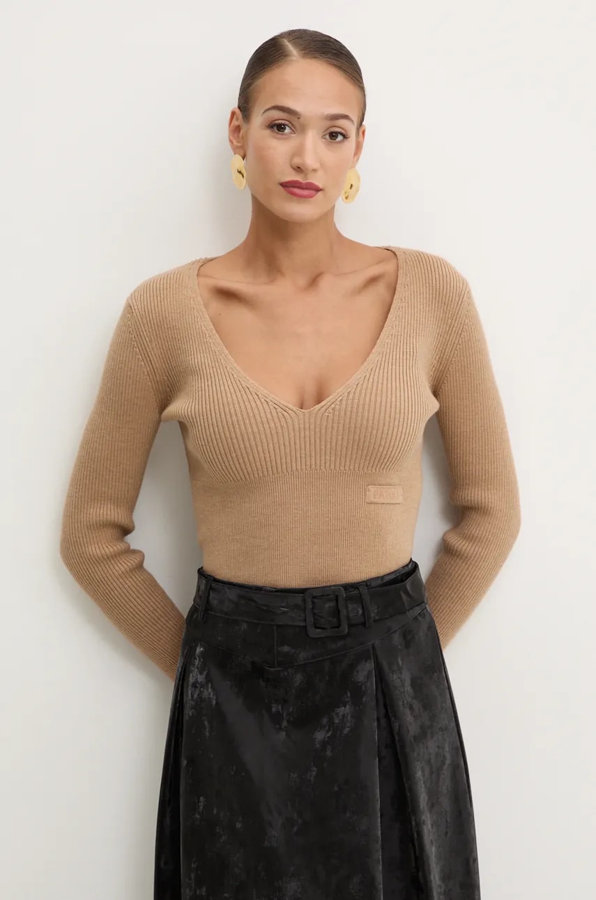 Patou pulover de lana femei, culoarea maro, light, KN1878009 Patou pulover de lana femei, culoarea maro, light, KN1878009