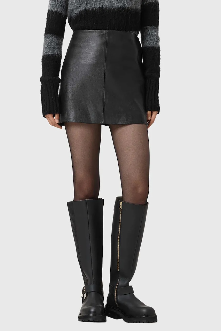 AllSaints fusta de piele RENAI culoarea negru, mini, drept, W020RB