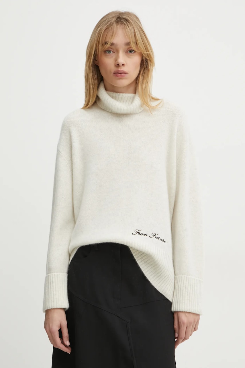 FROM FUTURE pulover de casmir culoarea bej, cu guler, WPL02195 FROM FUTURE pulover de casmir culoarea bej, cu guler, WPL02195