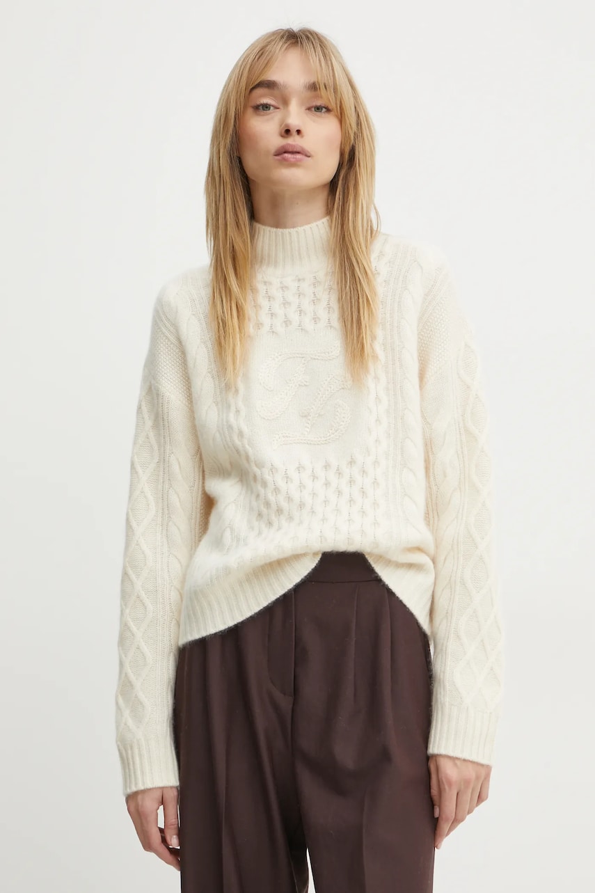 FROM FUTURE pulover de casmir culoarea bej, cu turtleneck, WPM02150 FROM FUTURE pulover de casmir culoarea bej, cu turtleneck, WPM02150