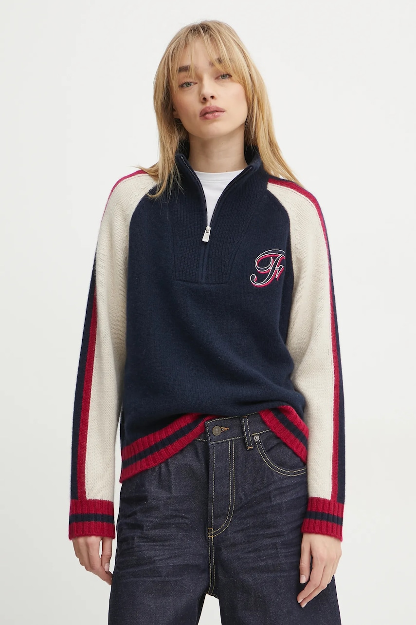FROM FUTURE pulover de casmir culoarea albastru marin, light, cu turtleneck, WPM02197