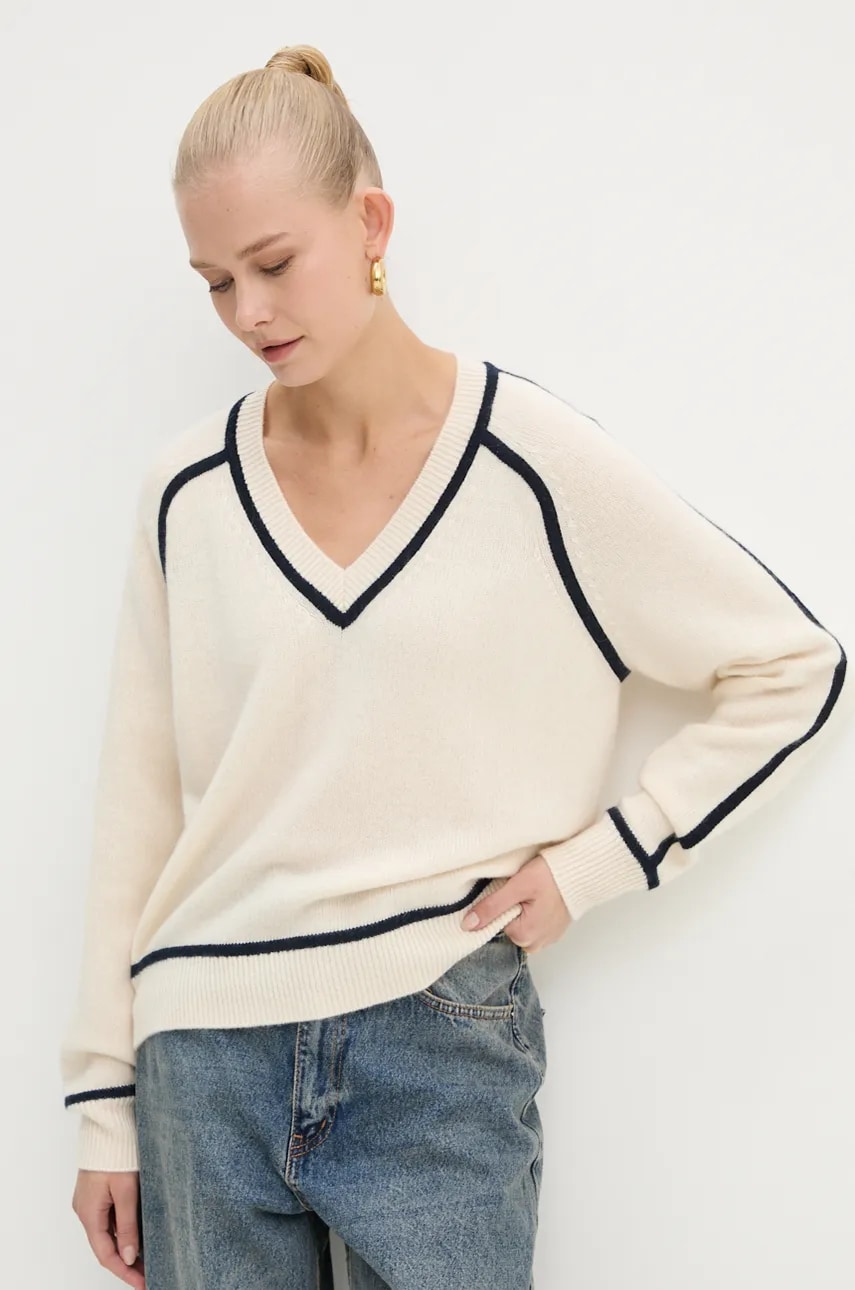 FROM FUTURE pulover de casmir culoarea bej, light, WPV02159 FROM FUTURE pulover de casmir culoarea bej, light, WPV02159