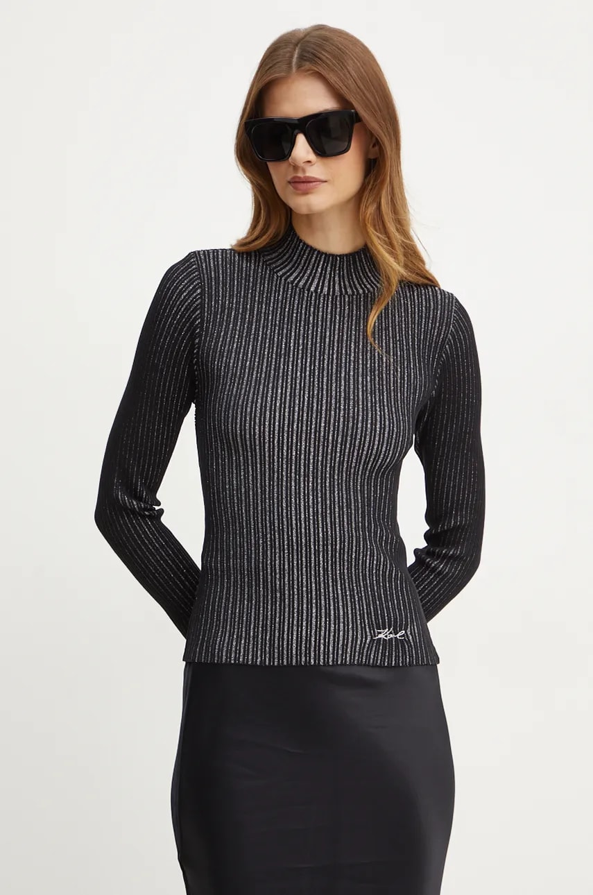 Karl Lagerfeld pulover femei, culoarea negru, light, 246W2007 Karl Lagerfeld pulover femei, culoarea negru, light, 246W2007