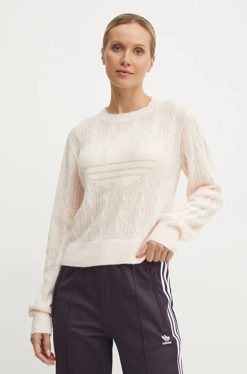 adidas Originals pulover din amestec de lana femei, culoarea roz, light, JN3022 adidas Originals pulover din amestec de lana femei, culoarea roz, light, JN3022