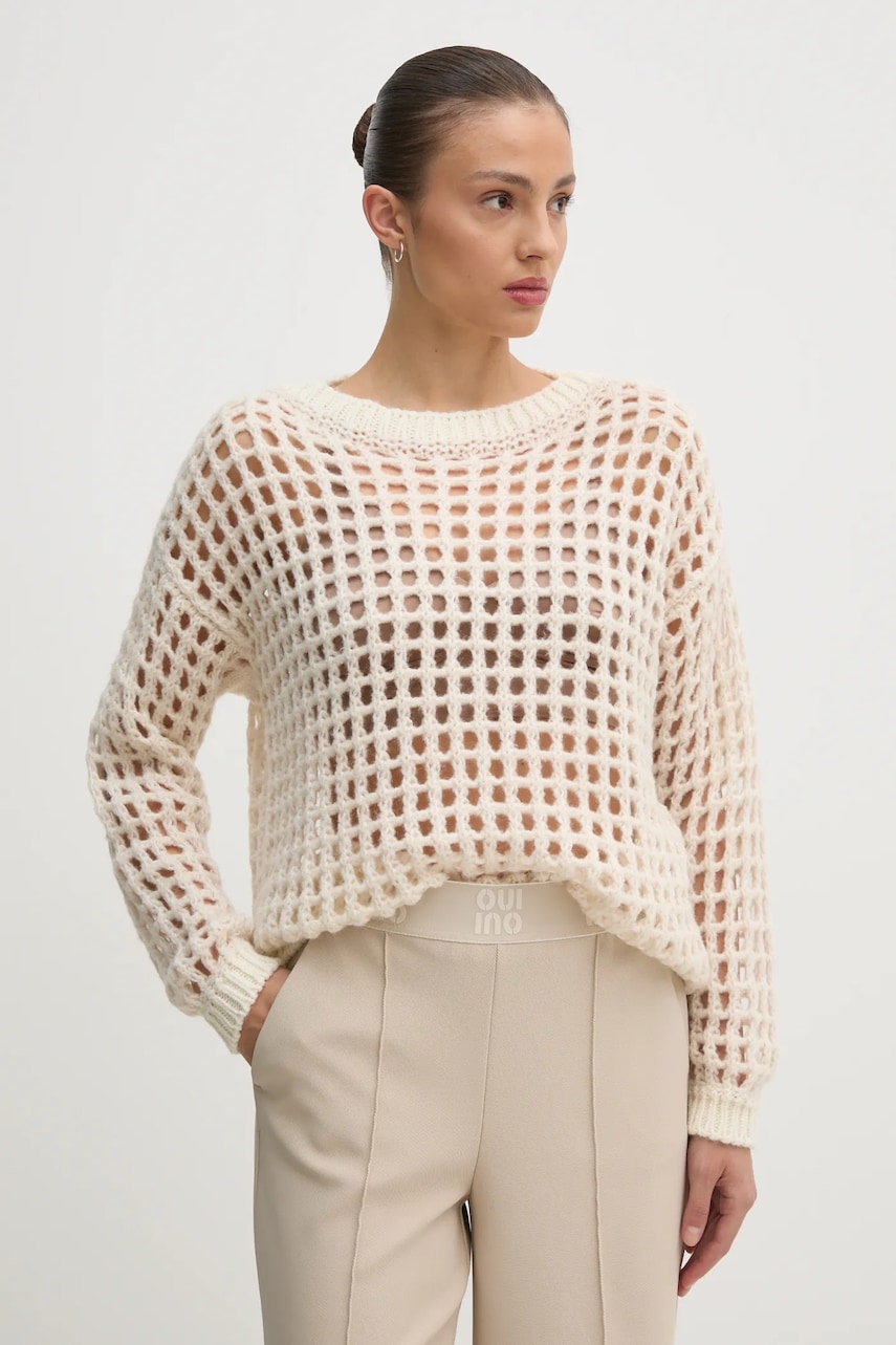 Sisley pulover din amestec de lana femei, culoarea bej, 116QM105V