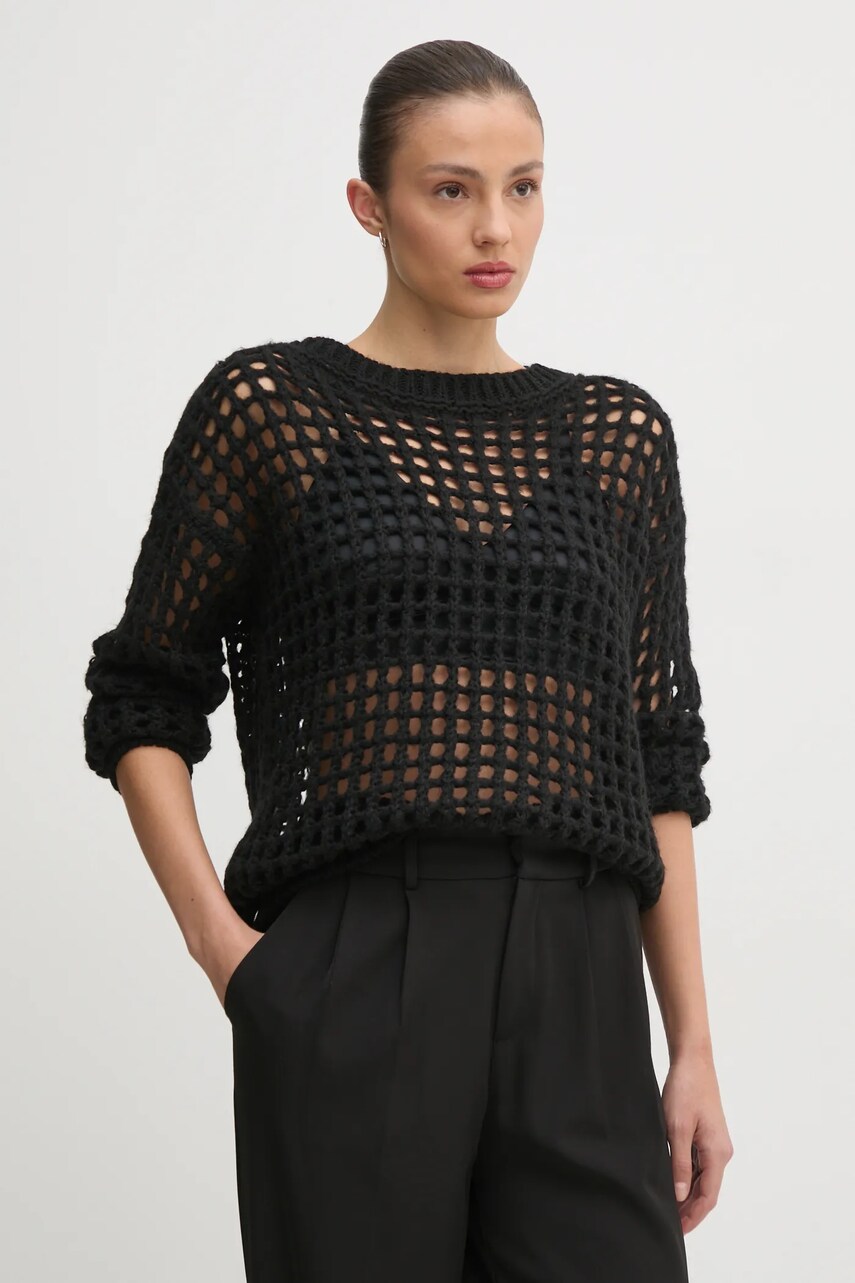 Sisley pulover din amestec de lana femei, culoarea negru, 116QM105V