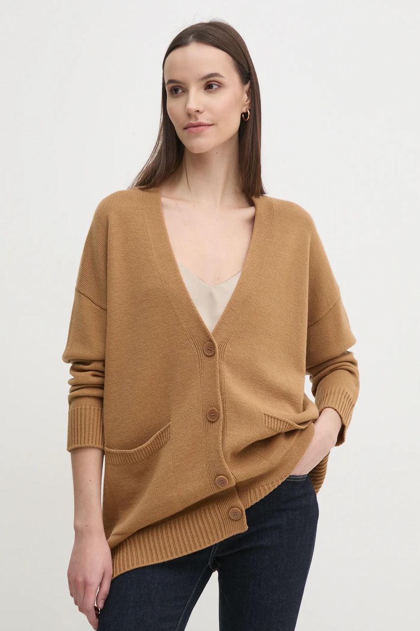 

Вълнена жилетка Sisley в кафяво от лека материя 122NM602E, Кафяв