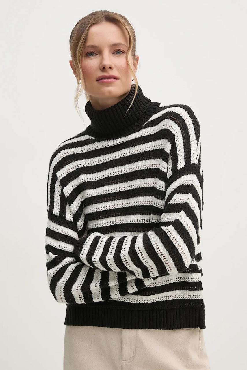 Sisley pulover femei, culoarea negru, cu guler, 1441L2020 Sisley pulover femei, culoarea negru, cu guler, 1441L2020