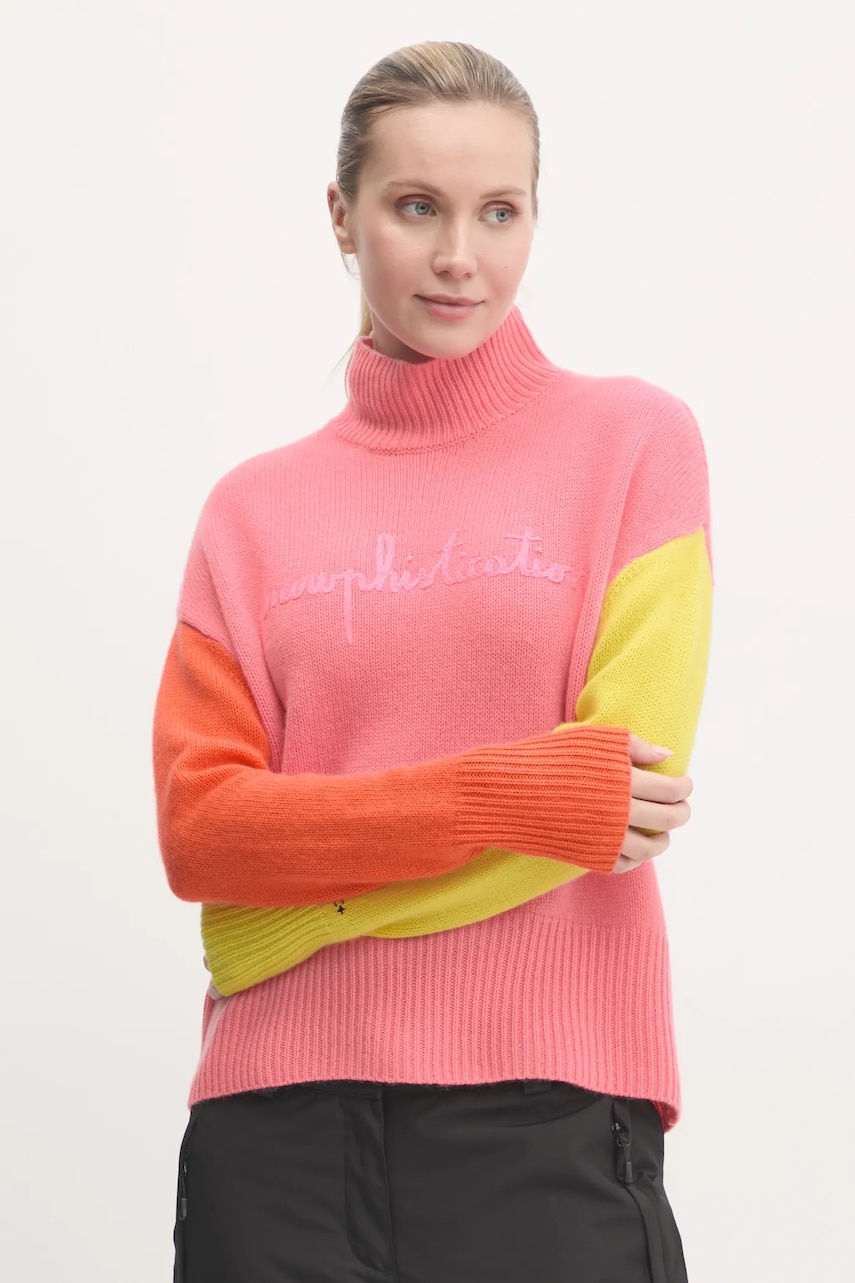 Rossignol pulover x JCC femei, culoarea roz, cu turtleneck, RLNWO08 Rossignol pulover x JCC femei, culoarea roz, cu turtleneck, RLNWO08