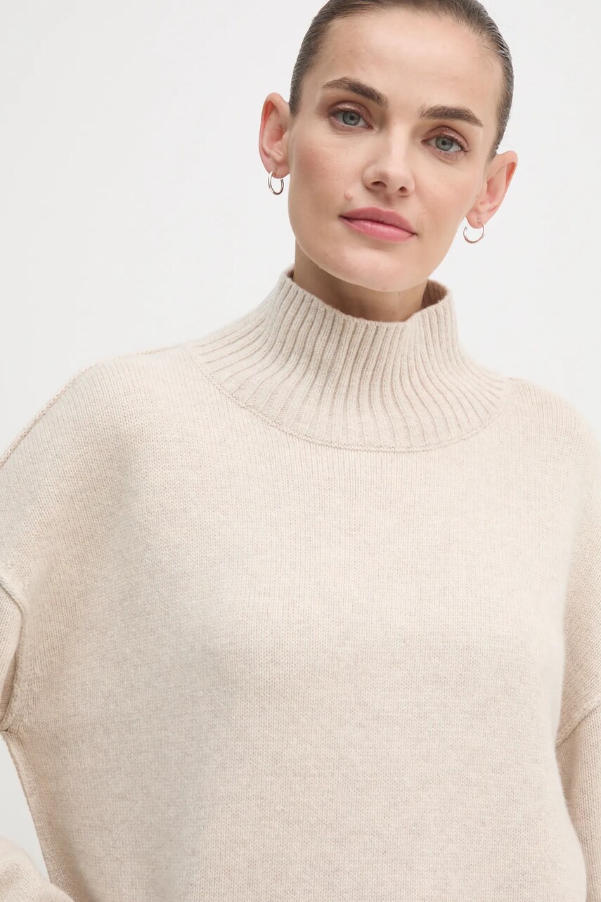 OUI pulover din amestec de lana femei, culoarea bej, cu guler, 89932