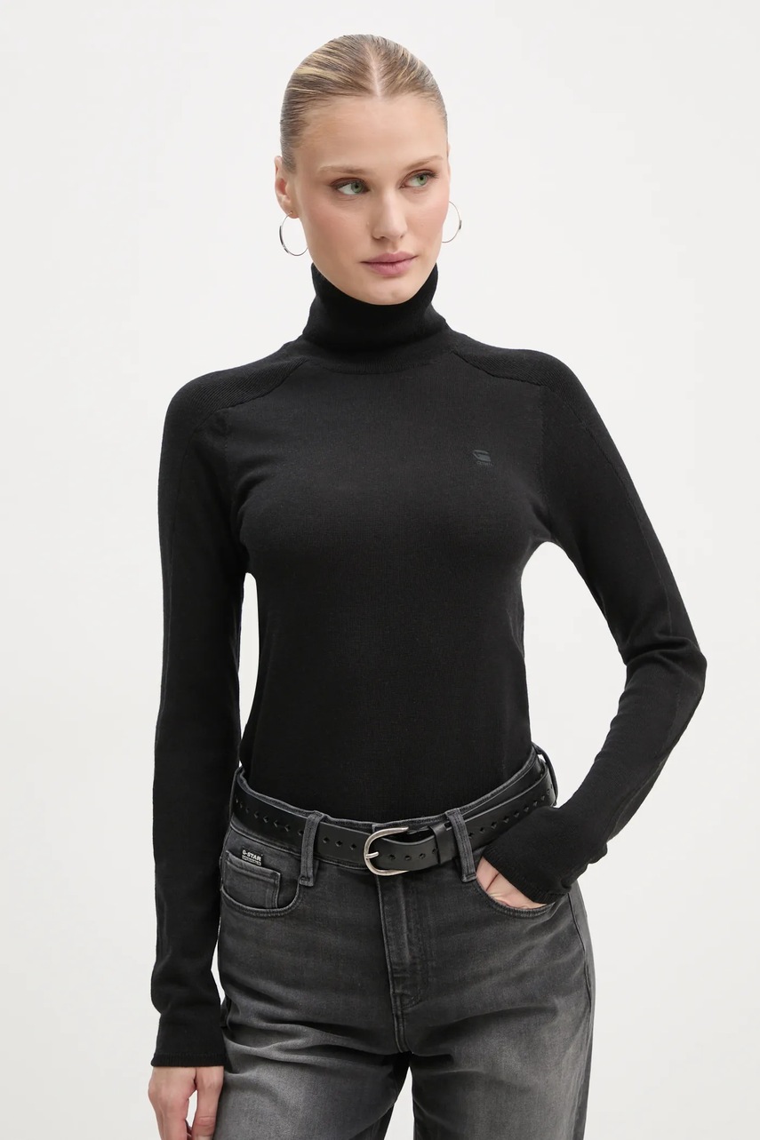 

Вълнен пуловер G-Star Raw дамски в черно от лека материя с поло D25510-D847, Черен