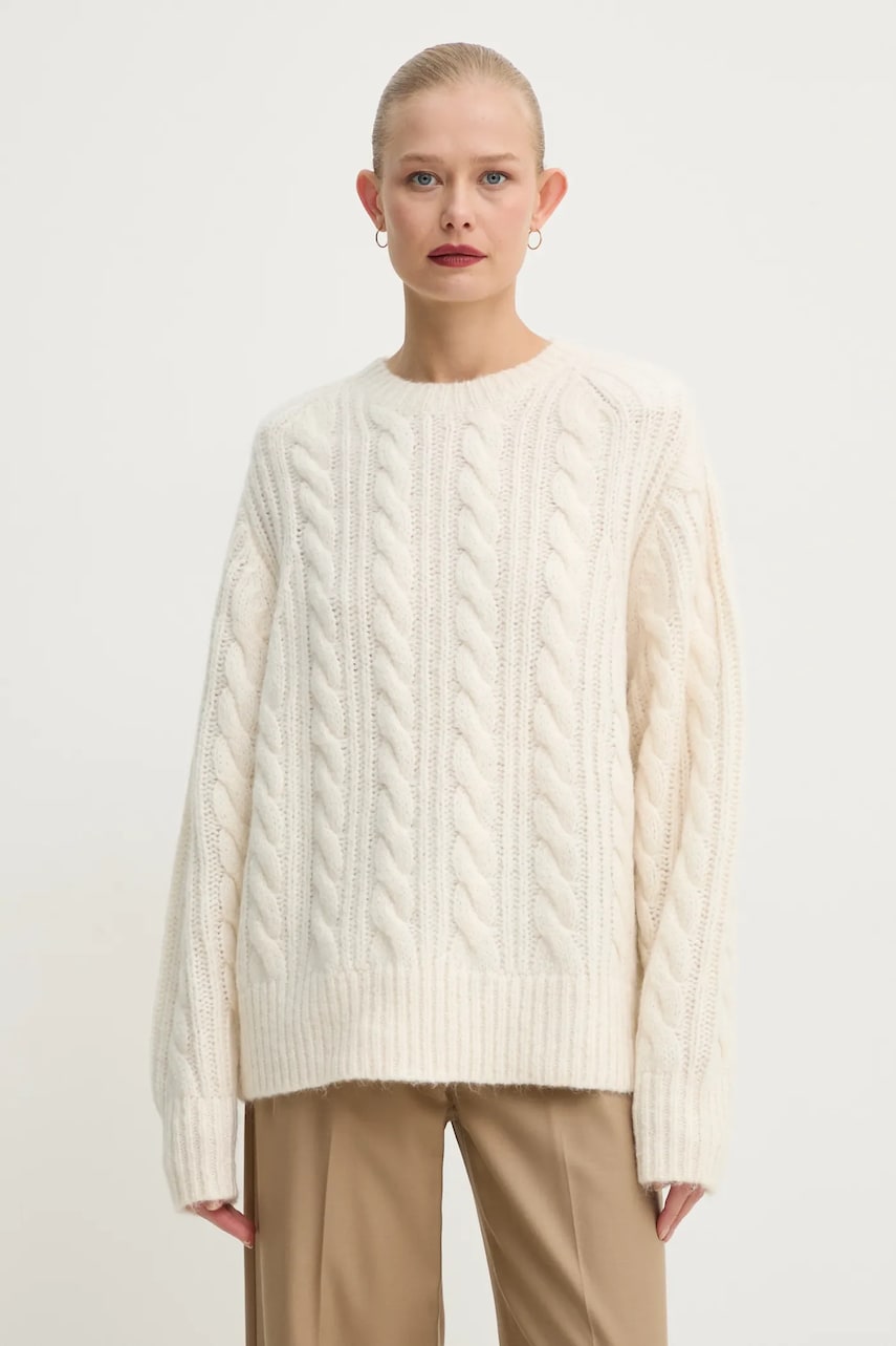 Stand Studio pulover de lana Ina Sweater femei, culoarea bej, călduros, 66362-8713 Stand Studio pulover de lana Ina Sweater femei, culoarea bej, călduros, 66362-8713