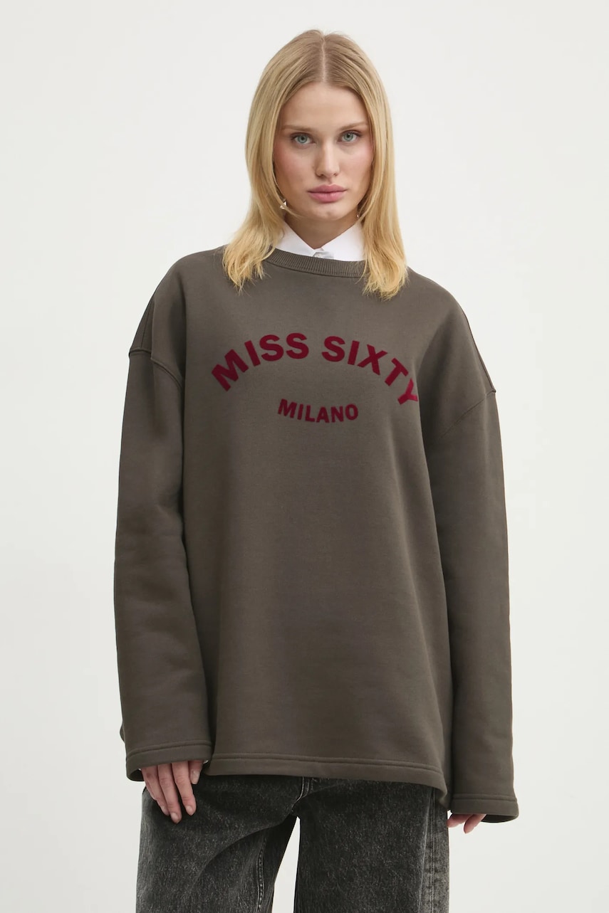 Miss Sixty hanorac de bumbac 6L4TJ1740000 femei, culoarea verde, cu imprimeu, 6L4TJ1740000 Miss Sixty hanorac de bumbac 6L4TJ1740000 femei, culoarea verde, cu imprimeu, 6L4TJ1740000