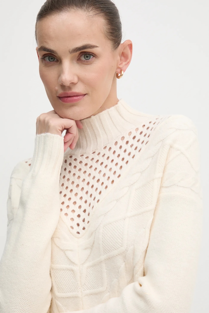 Artigli pulover femei, culoarea bej, cu guler, ACMA000109