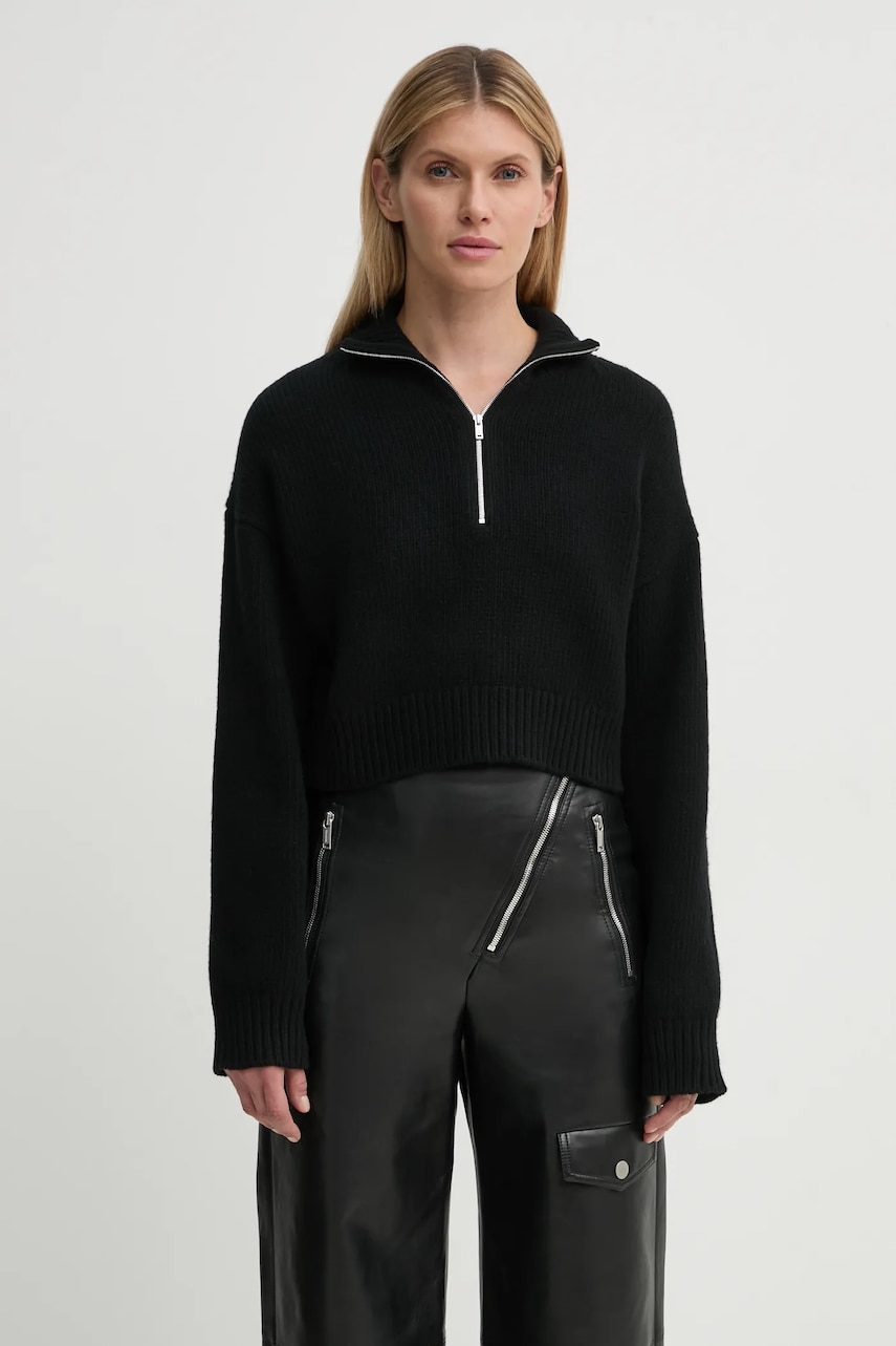 Nanushka pulover de lana SONORE femei, culoarea negru, cu turtleneck, NW24FWSW42500 Nanushka pulover de lana SONORE femei, culoarea negru, cu turtleneck, NW24FWSW42500