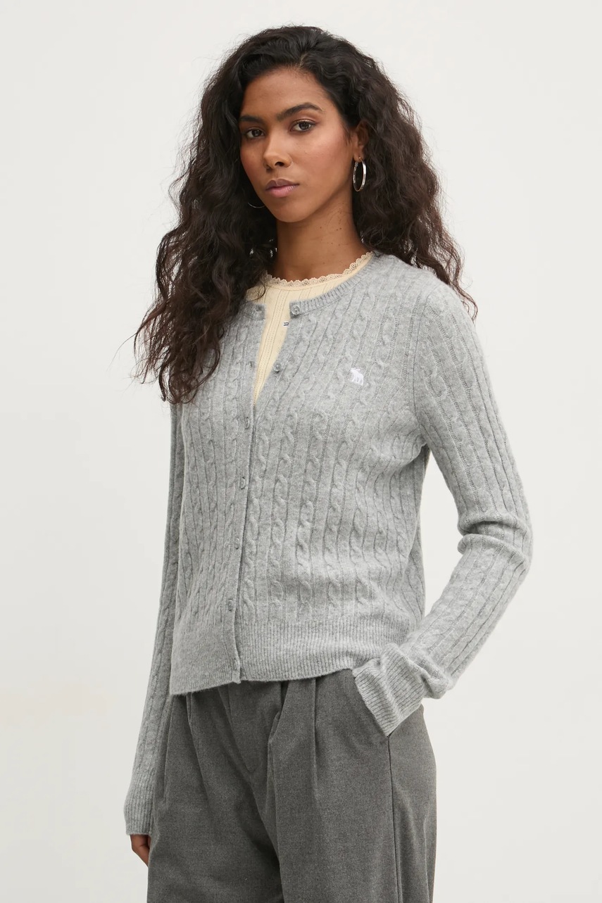 Abercrombie & Fitch cardigan din amestec de lana culoarea gri, light, KI150-4294
