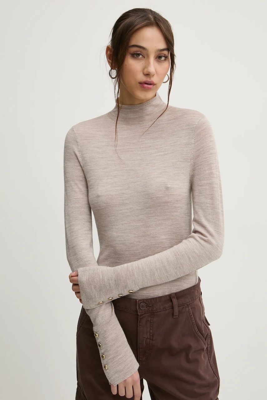 Abercrombie & Fitch pulover de lana femei, culoarea bej, light, cu turtleneck, KI150-4348 Abercrombie & Fitch pulover de lana femei, culoarea bej, light, cu turtleneck, KI150-4348