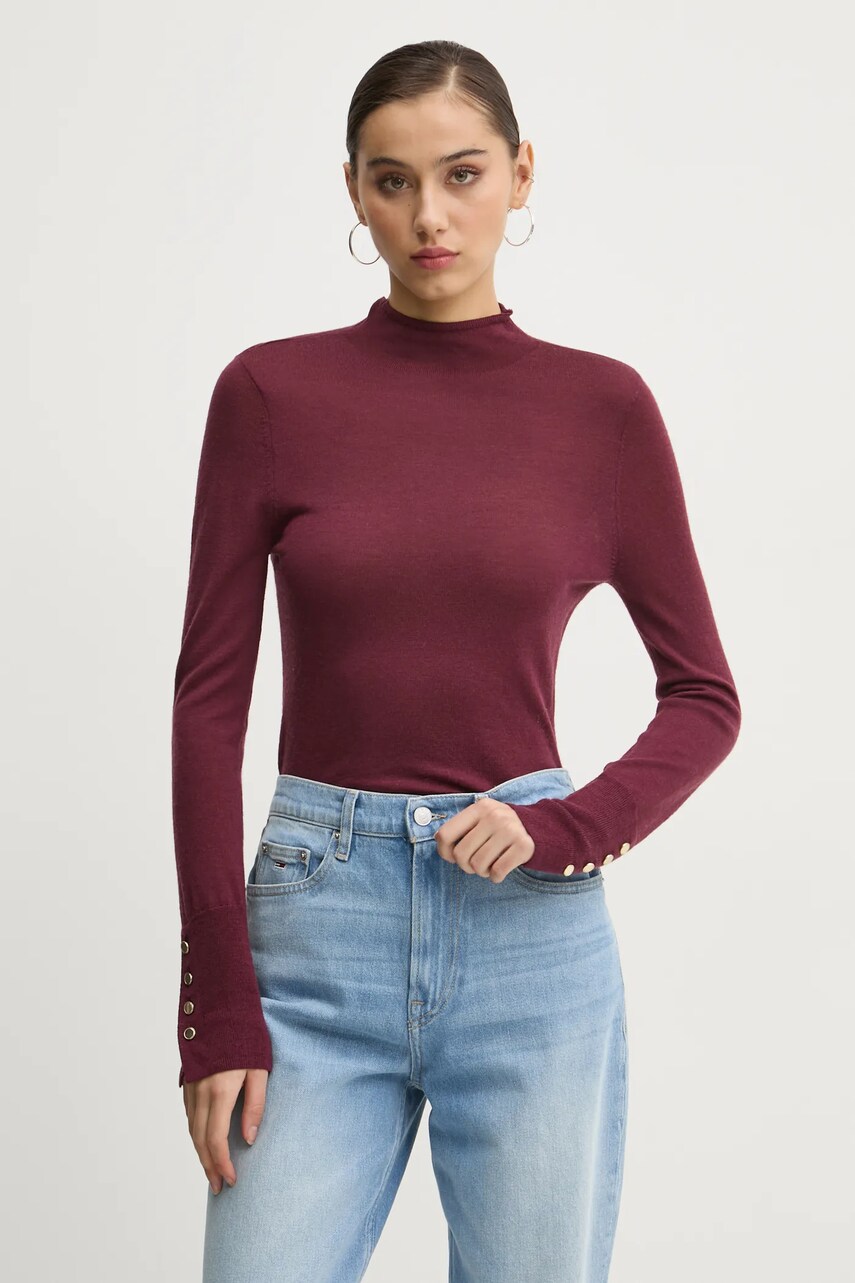 Abercrombie & Fitch pulover de lana femei, culoarea bordo, light, KI150-4348