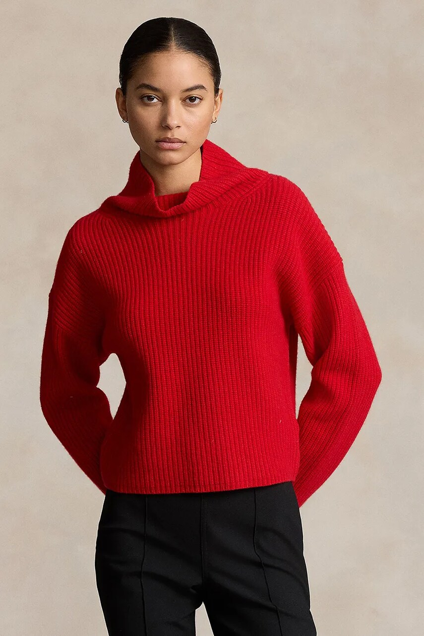 Levně Vlněný svetr Polo Ralph Lauren dámský, červená barva, hřejivý, s golfem, 211910459