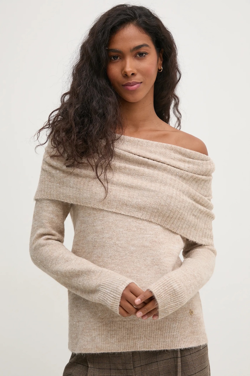 Pedro del Hierro pulover femei, culoarea bej, cu guler, 3518666