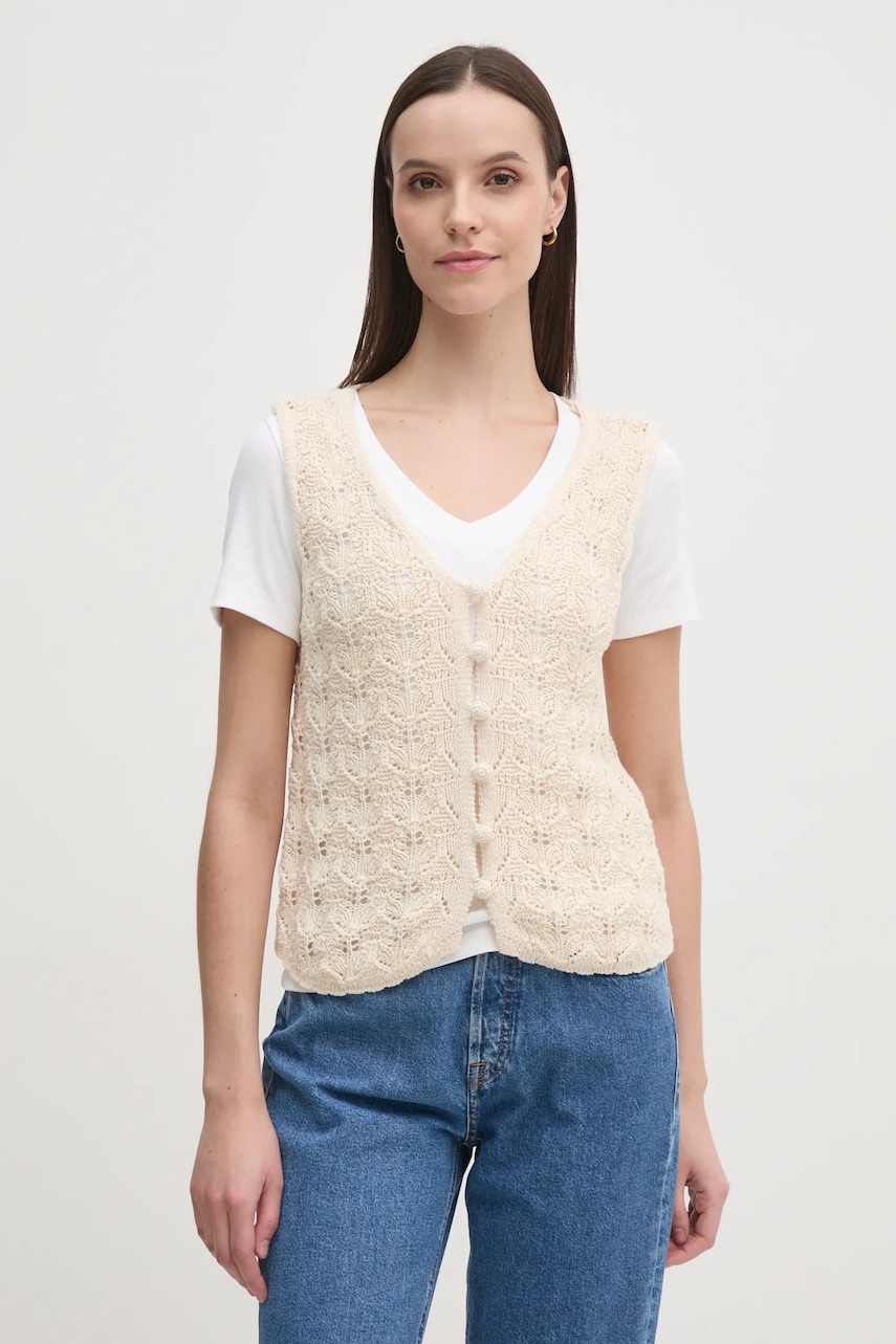 Hoss Intropia vestă cu amestec de in culoarea bej, un singur rand de nasturi, 6318053 Hoss Intropia vestă cu amestec de in culoarea bej, un singur rand de nasturi, 6318053