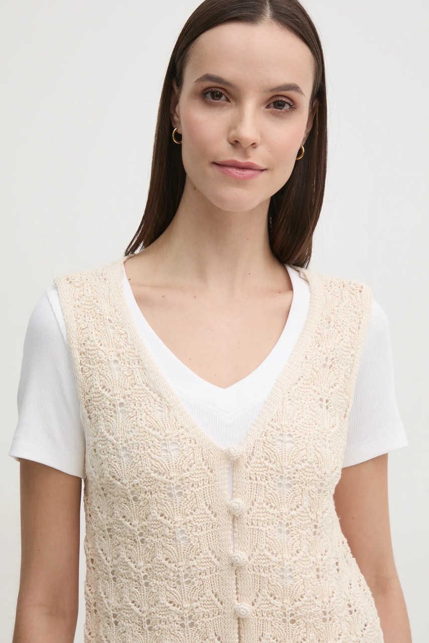 Γιλέκο με λινό μείγμα Hoss Intropia χρώμα: μπεζ, 6318053 φωτογραφία