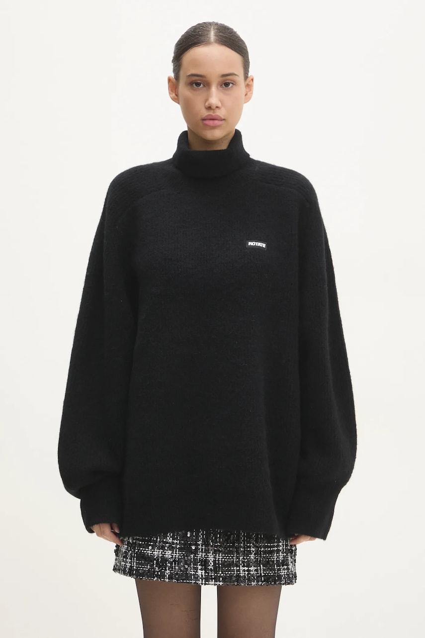 Rotate pulover de lana Turtleneck femei, culoarea negru, cu guler, 113128100 Rotate pulover de lana Turtleneck femei, culoarea negru, cu guler, 113128100
