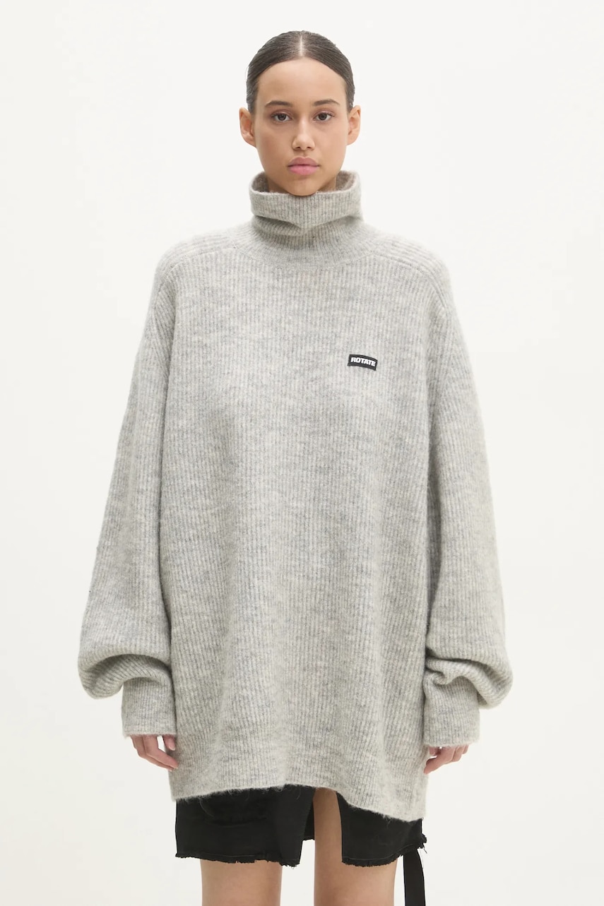 Rotate pulover de lana Turtleneck femei, culoarea gri, cu guler, 113128039 Rotate pulover de lana Turtleneck femei, culoarea gri, cu guler, 113128039