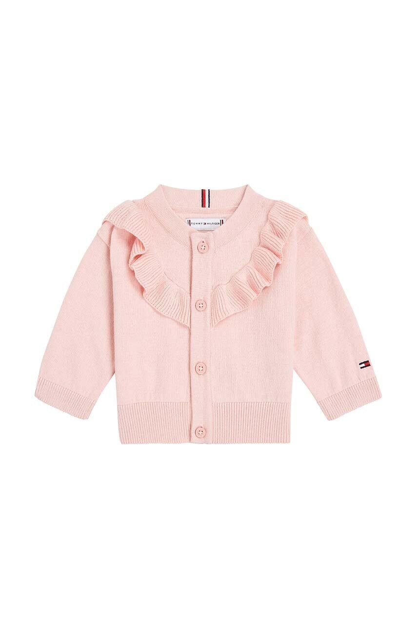 Levně Dětský bavlněný kardigan Tommy Hilfiger růžová barva, KN0KN01847