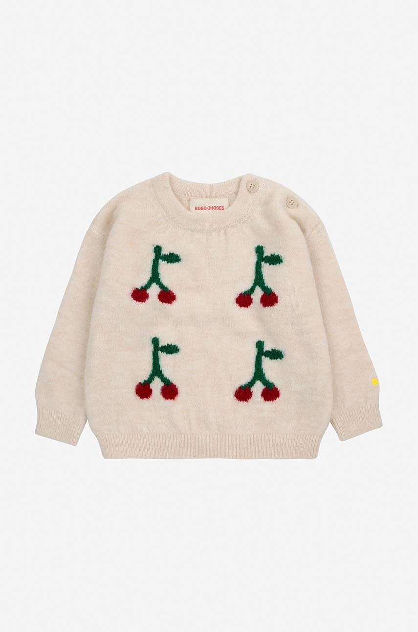 Bobo Choses pulover din amestec de lână pentru bebeluși Cherry culoarea bej, 224AB091 Bobo Choses pulover din amestec de lână pentru bebeluși Cherry culoarea bej, 224AB091