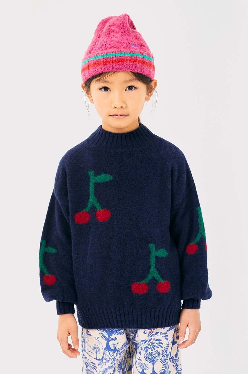 Bobo Choses pulover pentru copii din amestec de lana Cherry culoarea albastru marin, 224AC119 Bobo Choses pulover pentru copii din amestec de lana Cherry culoarea albastru marin, 224AC119