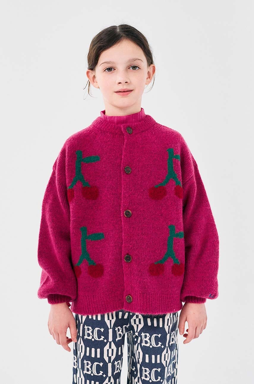 Bobo Choses cardigan cu amestec de lână pentru copii Cherry culoarea roz, 224AC124