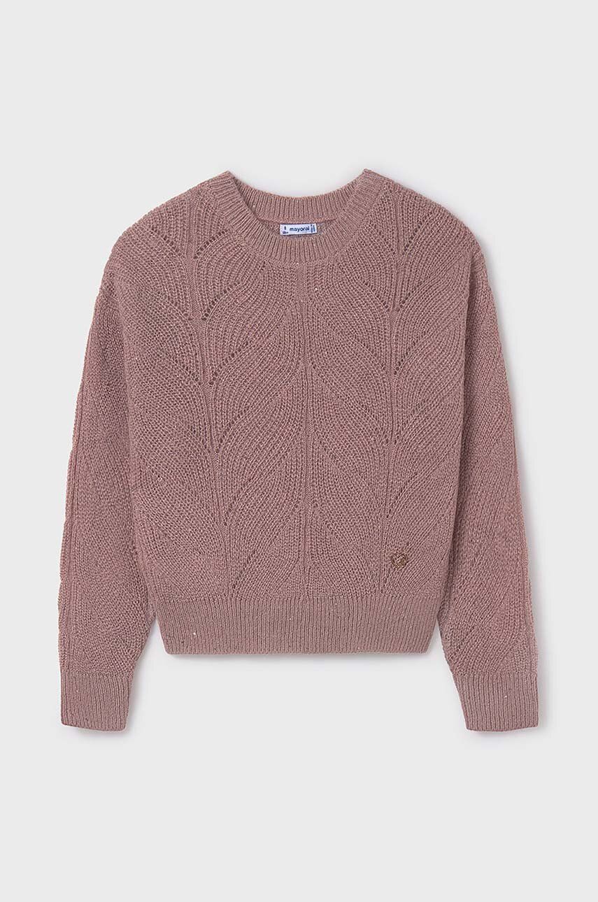 Detský sveter s prímesou vlny Mayoral ružová farba, tenký, 7303