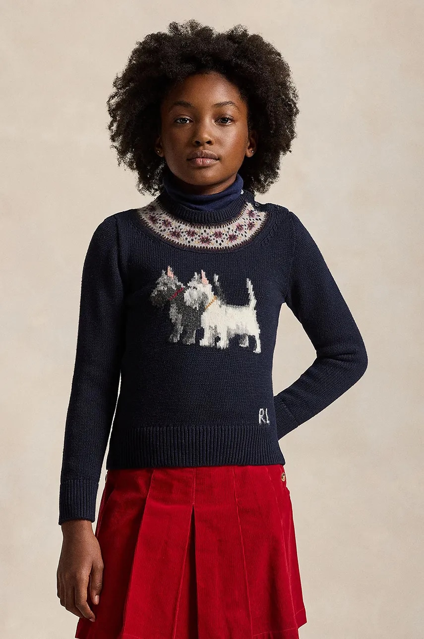 Levně Dětský bavlněný svetr Polo Ralph Lauren tmavomodrá barva, 313950806001