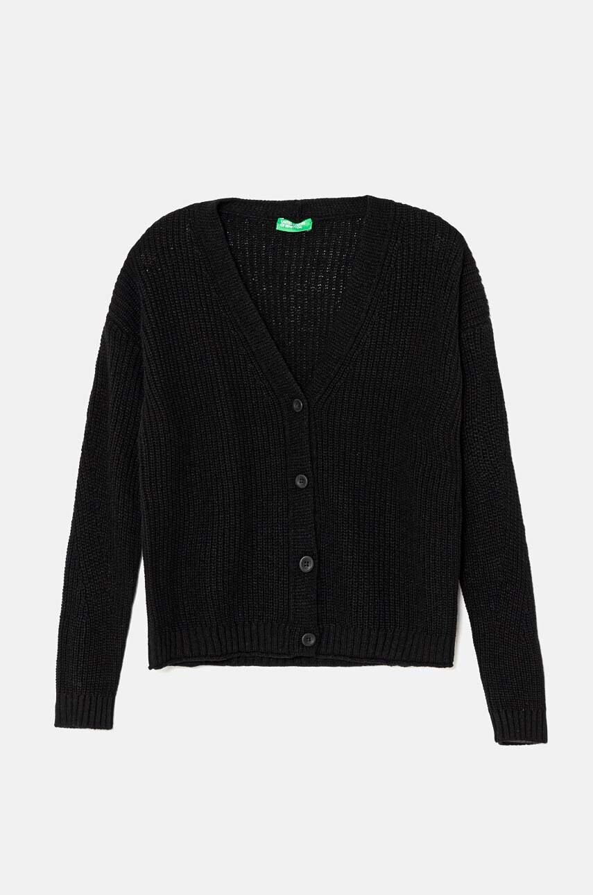 United Colors of Benetton cardigan cu amestec de lână pentru copii culoarea negru, 126WC601O