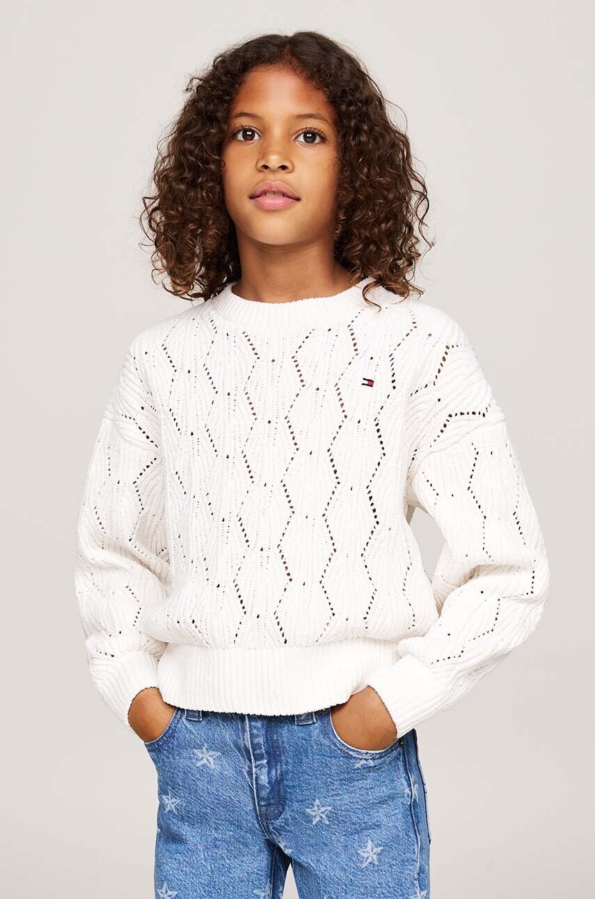 Levně Dětský svetr Tommy Hilfiger béžová barva, KG0KG08153