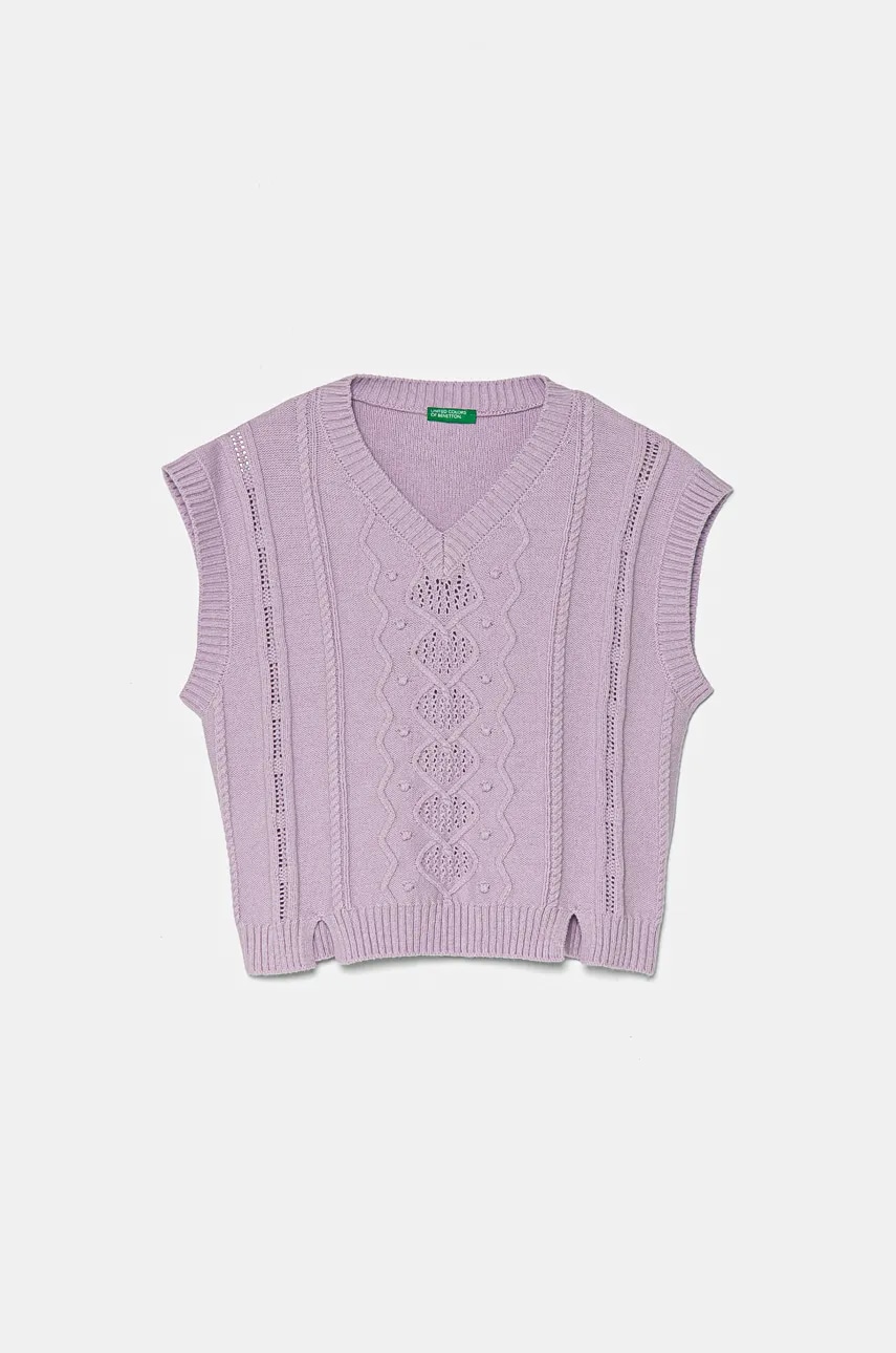 United Colors of Benetton vestă din amestec de lână pentru copii culoarea violet, light, 1WUAC400I United Colors of Benetton vestă din amestec de lână pentru copii culoarea violet, light, 1WUAC400I