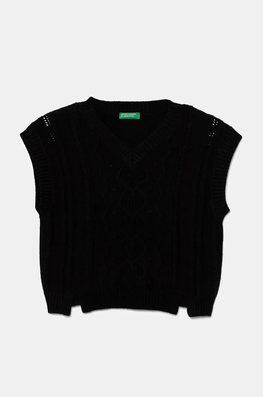 United Colors of Benetton vestă din amestec de lână pentru copii culoarea negru, light, 1WUAC400I United Colors of Benetton vestă din amestec de lână pentru copii culoarea negru, light, 1WUAC400I