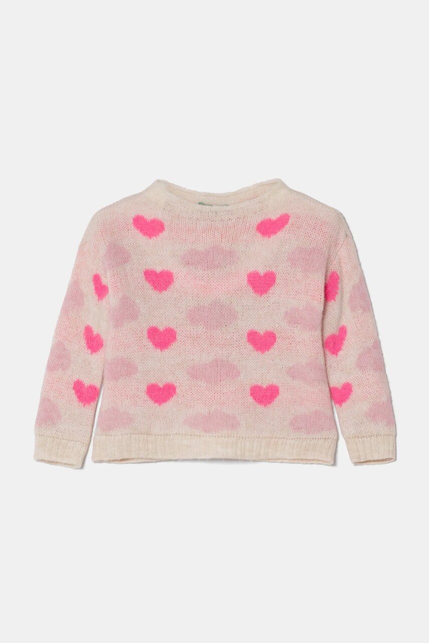 United Colors of Benetton pulover pentru copii din amestec de lana culoarea bej, calduros, 106QH102H