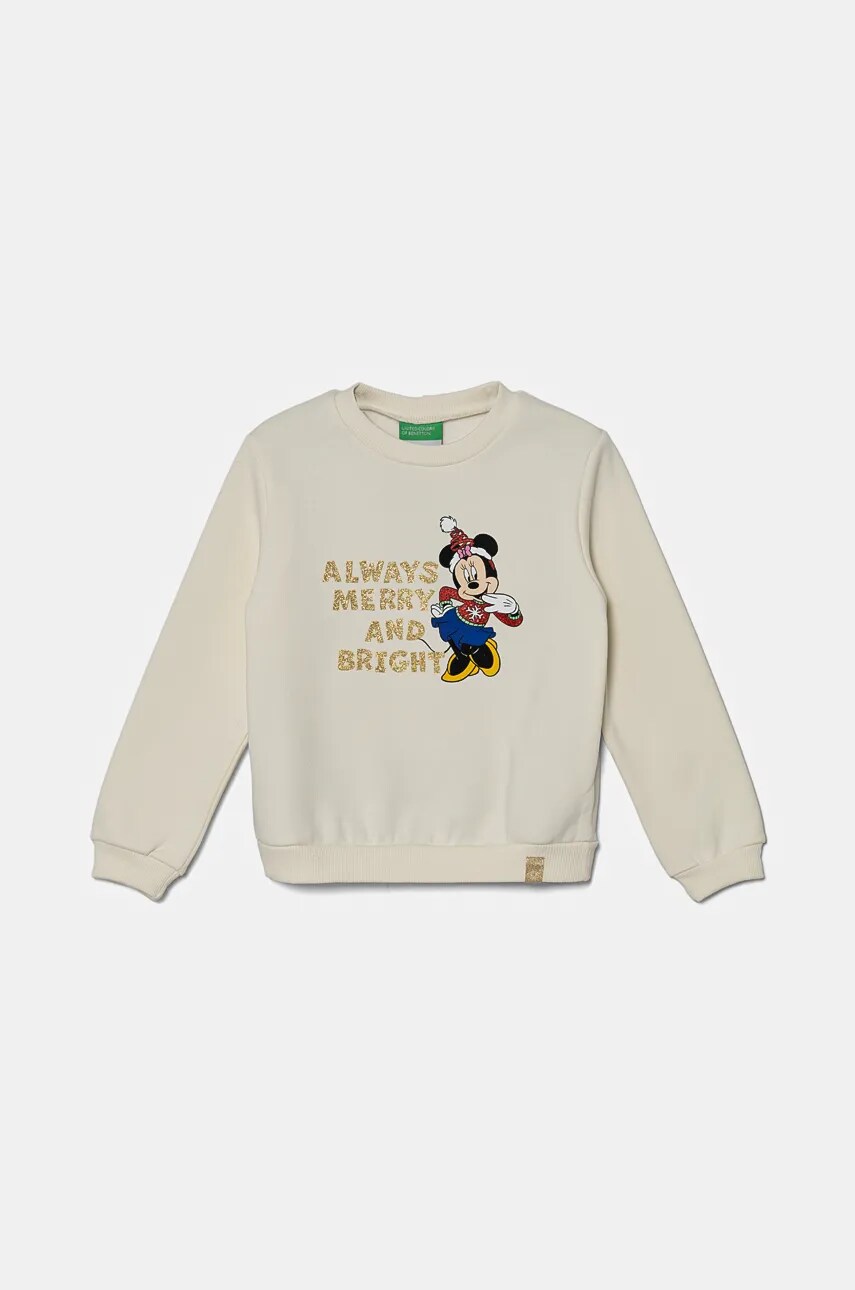 United Colors of Benetton bluza copii x Disney culoarea bej, cu imprimeu, 3J73G10GO