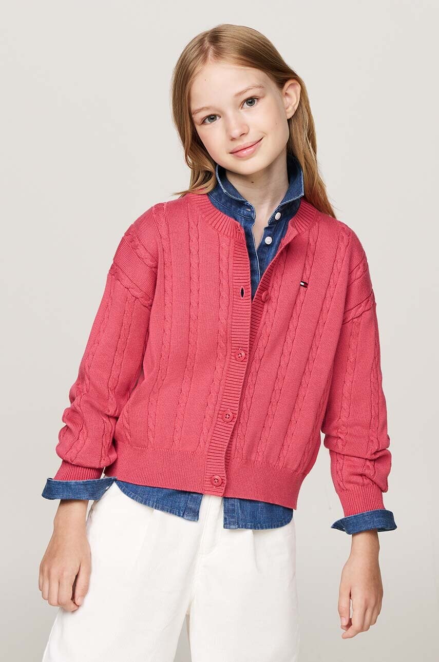 Levně Dětský bavlněný kardigan Tommy Hilfiger červená barva, KG0KG08546