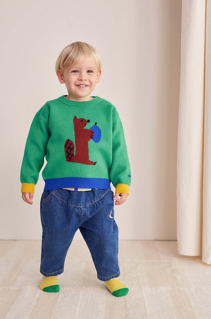 Bobo Choses pulover bebe Hungry Squirrel culoarea verde, 224AB090 Bobo Choses pulover bebe Hungry Squirrel culoarea verde, 224AB090