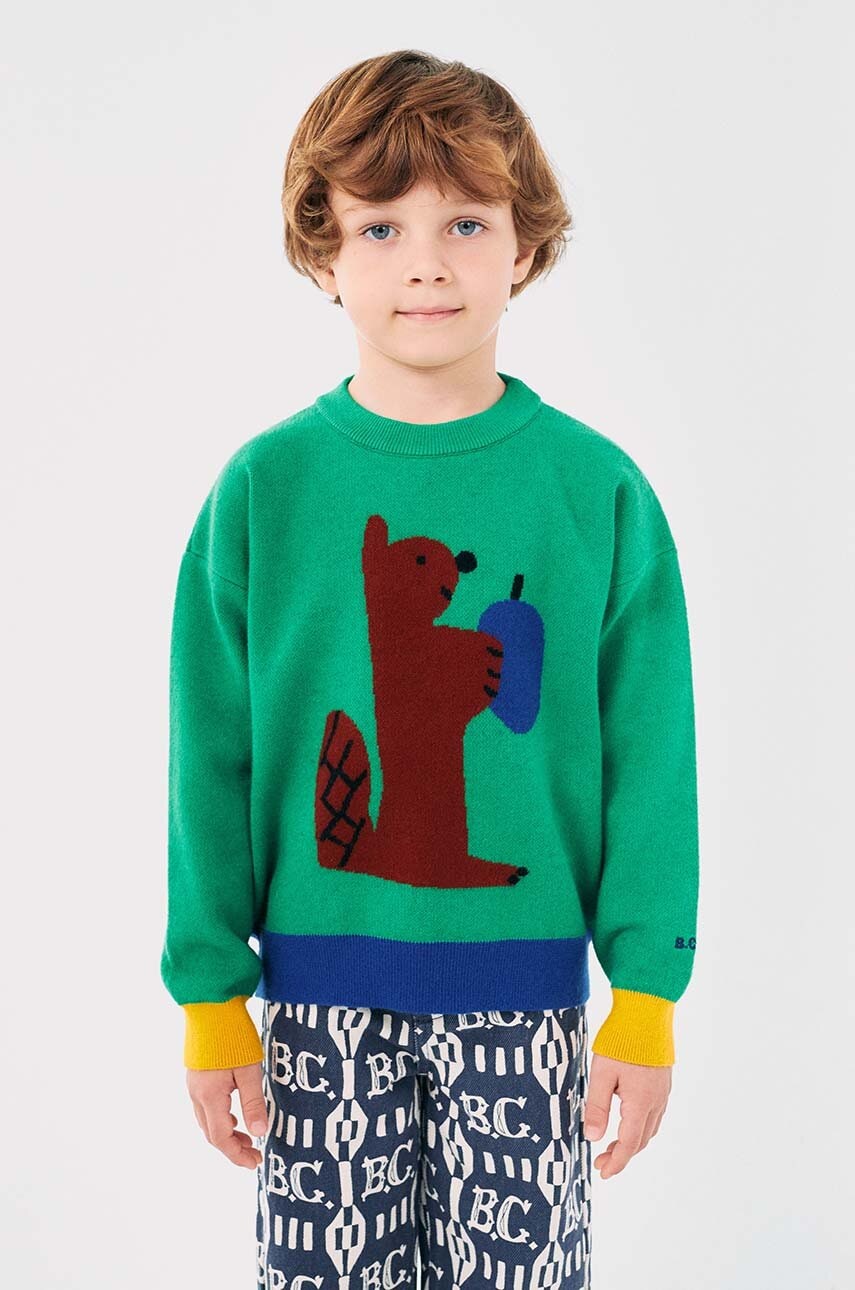 Bobo Choses pulover copii Hungry Squirrel culoarea verde, 224AC117 Bobo Choses pulover copii Hungry Squirrel culoarea verde, 224AC117