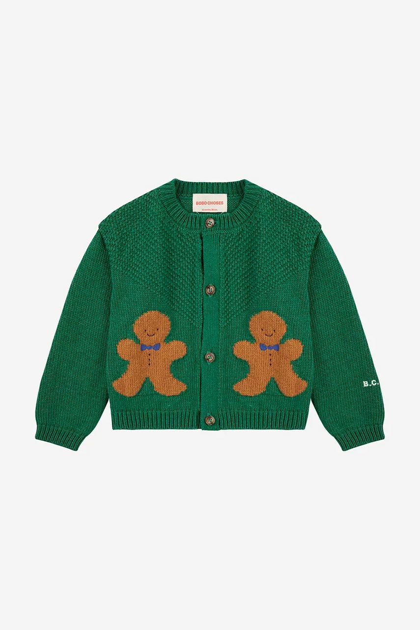 Дитячий кардиган з домішкою вовни Bobo Choses Gingerbread колір зелений 224FB005